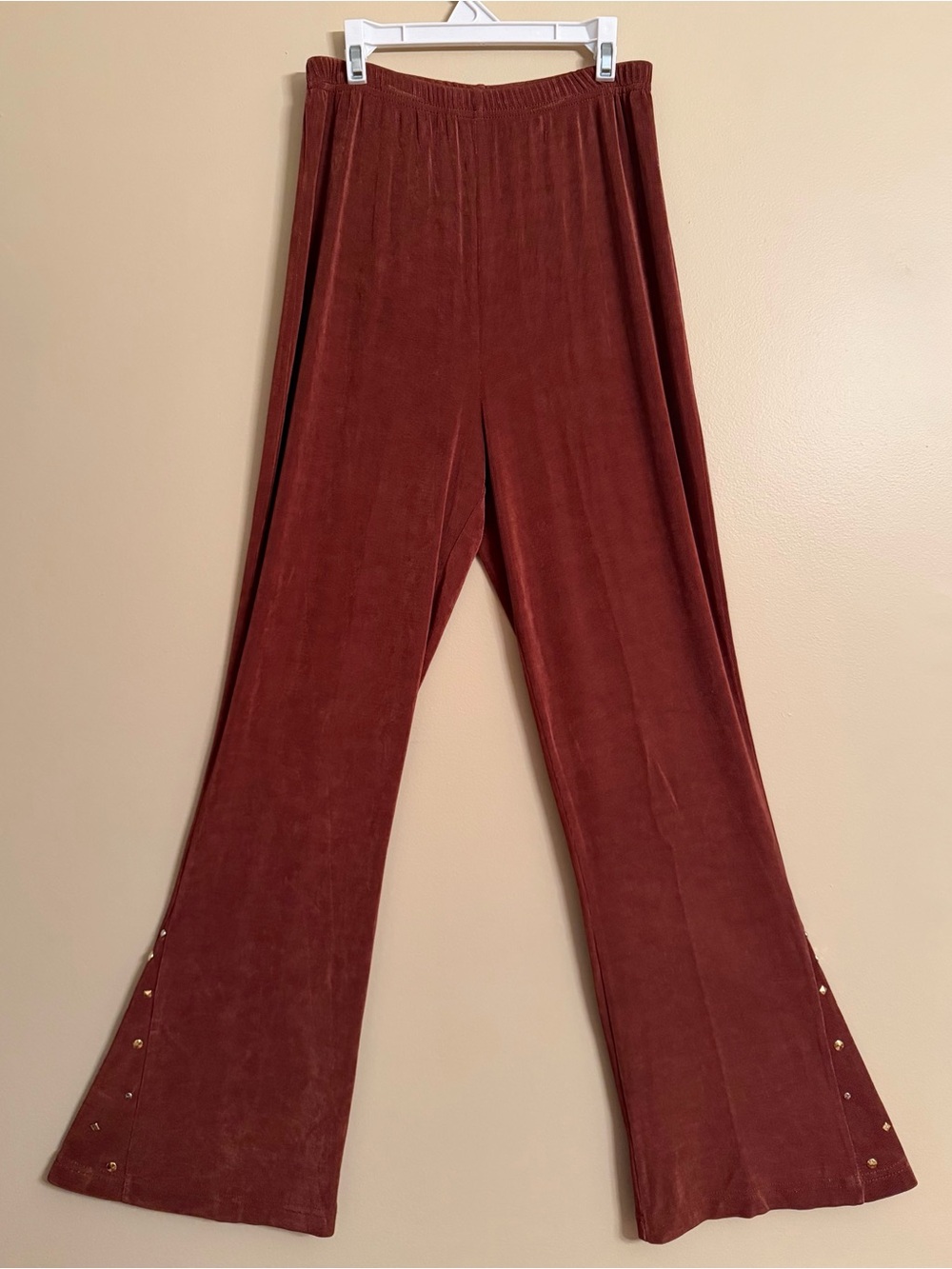 Slinky Brand Deep Rust/Burgundy Pants with Bottom Studded Detail Sz S